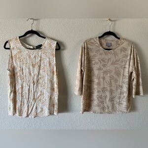 Women’s Medium Two-Piece Top Bundle Beige Neutral Tropical Print Linen Metallic